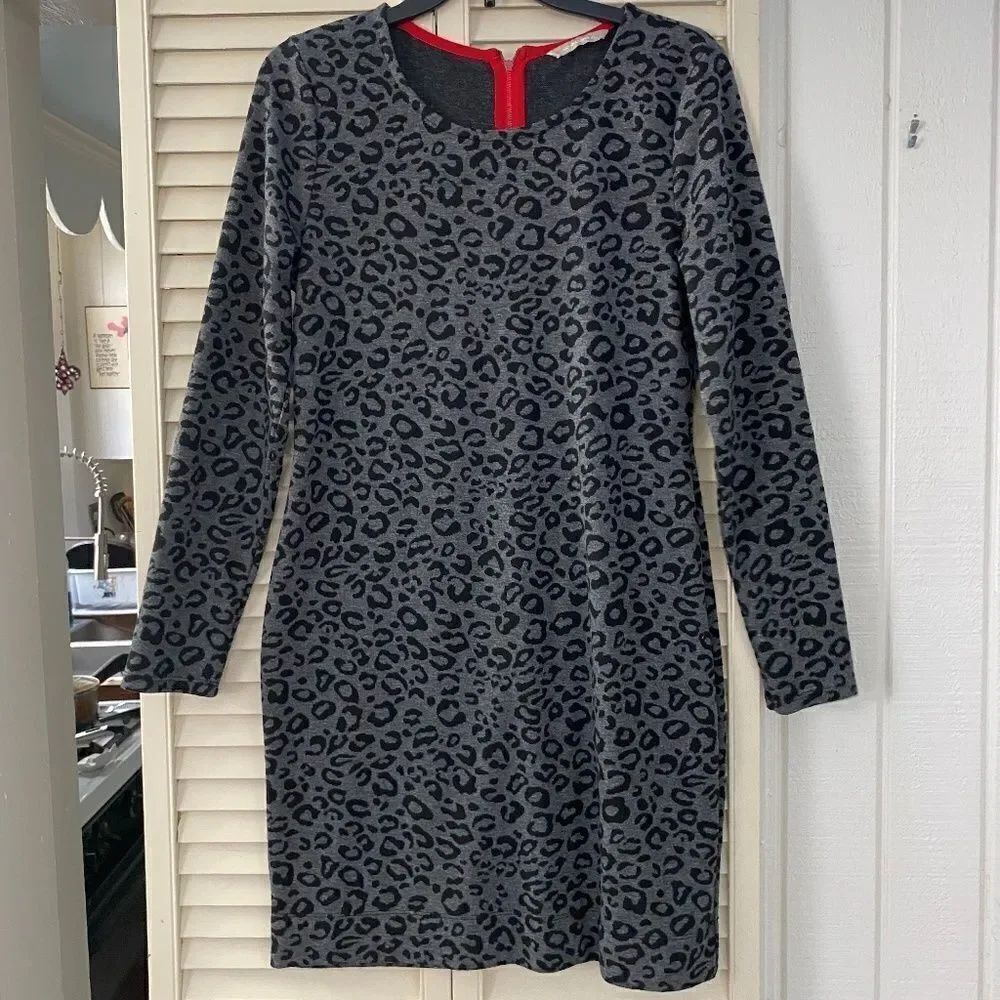Banana Republic Gray Leopard Print Sweater Dress